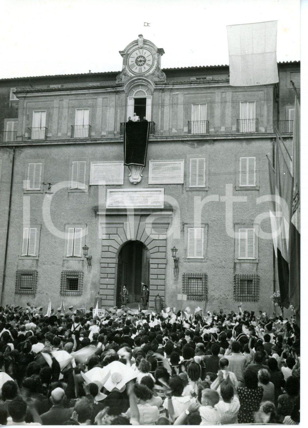 1953 CASTEL GANDOLFO Papa PIO XII parla alla folla - Fotografia 13x18 cm