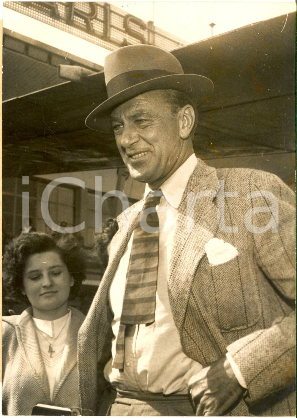 1953 PARIS ORLY Arrivo di Gary COOPER per Festival di Cannes *Foto 13x18 cm