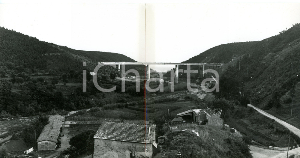 1955 ca AUTOSTRADA GENOVA-VENTIMIGLIA Ponte tra le colline *Foto doppia 30x15 cm