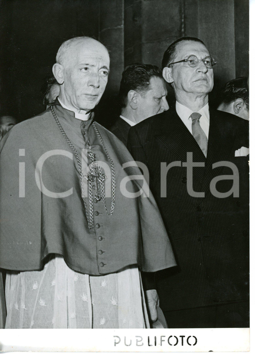 1950 ca MILANO Card. Ildefonso SCHUSTER con Alcide DE GASPERI *Foto 13x18 cm