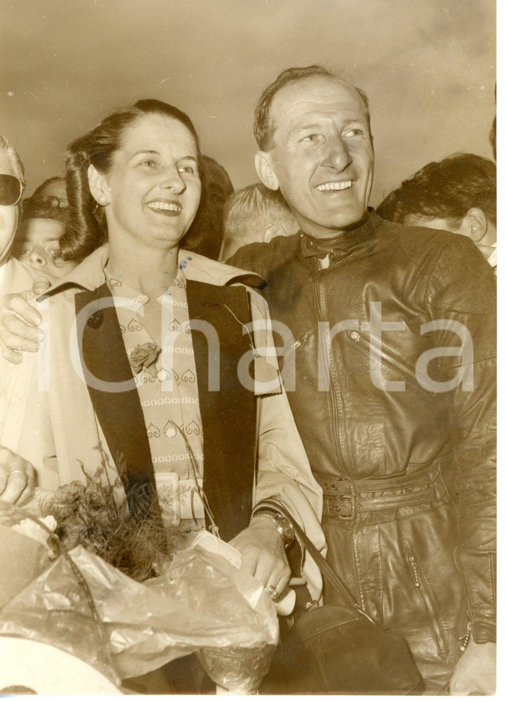 1955 ca MOTOCICLISMO - AGUSTA Leslie GRAHAM con la moglie *Foto 13x18 cm