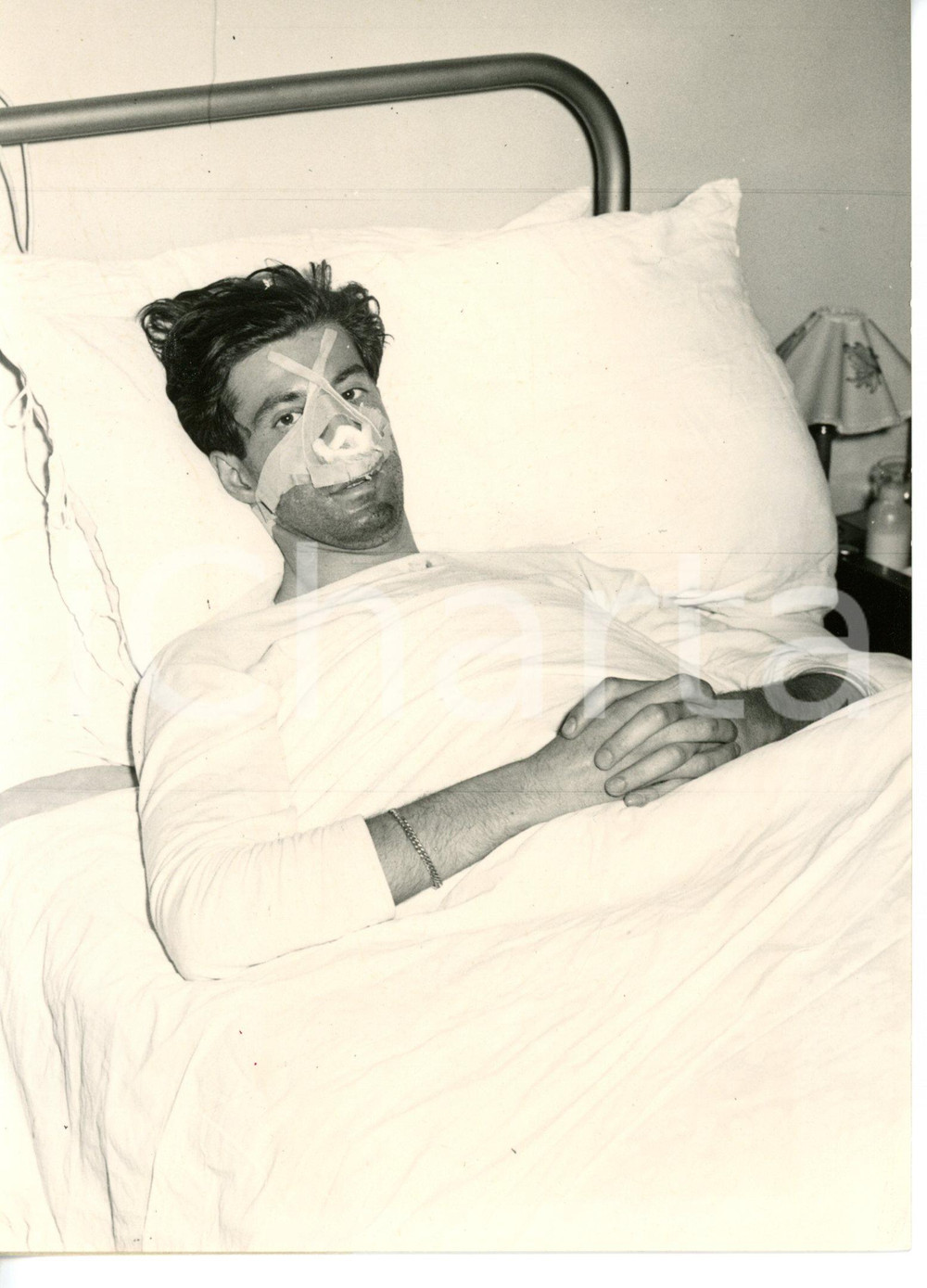 1955 TORINO Pilota Sergio MANTOVANI in ospedale dopo l'amputazione della gamba