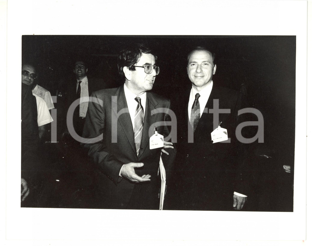 1990 ca MILANO - CENTROMARCA Silvio BERLUSCONI con Vittorio MERLONI *Foto 25x20