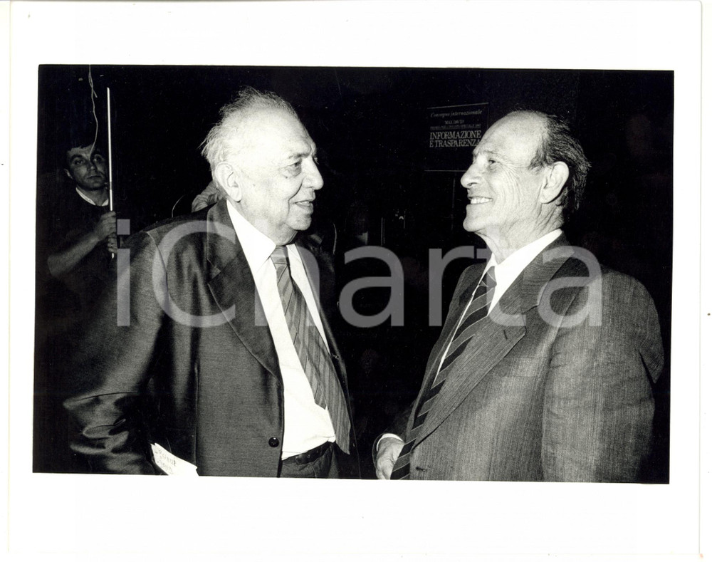 1987 MILANO I giornalisti Giorgio BOCCA ed Egisto CORRADI durante conferenza