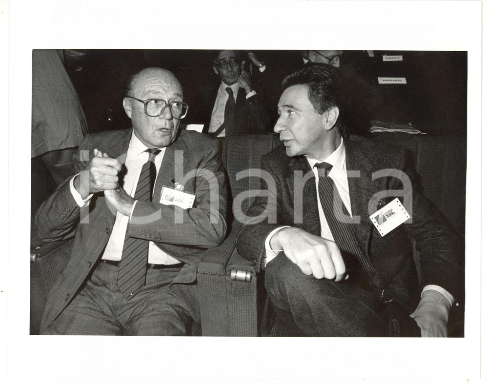 1990 ca CONFINDUSTRIA Walter MANDELLI con Carlo FRACANZANI durante conferenza