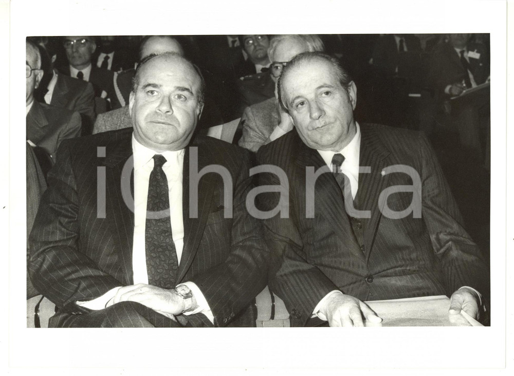 1990 ca ROMA Valerio ZANONE con Luigi LUCCHINI durante conferenza *Foto 24x18