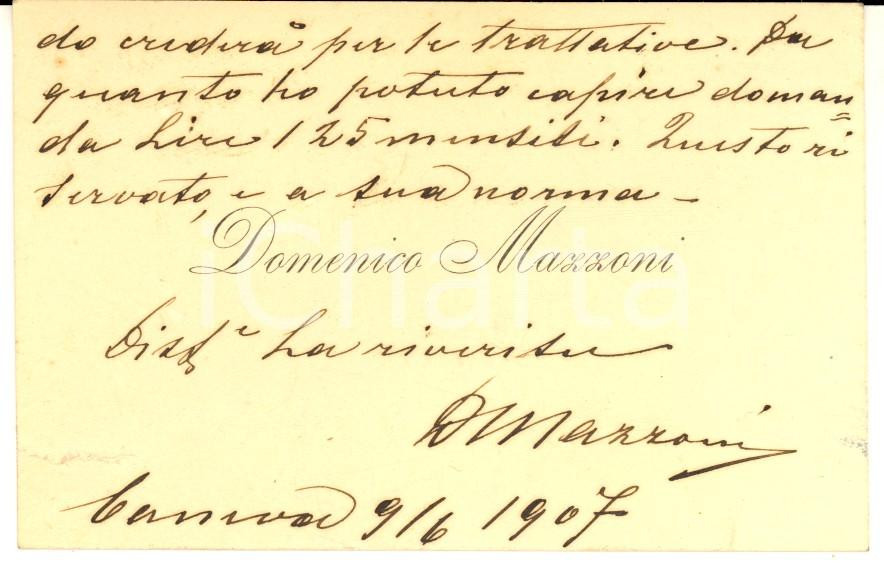 1909 CANEVA Pittore Domenico MAZZONI - Biglietto da visita AUTOGRAFO