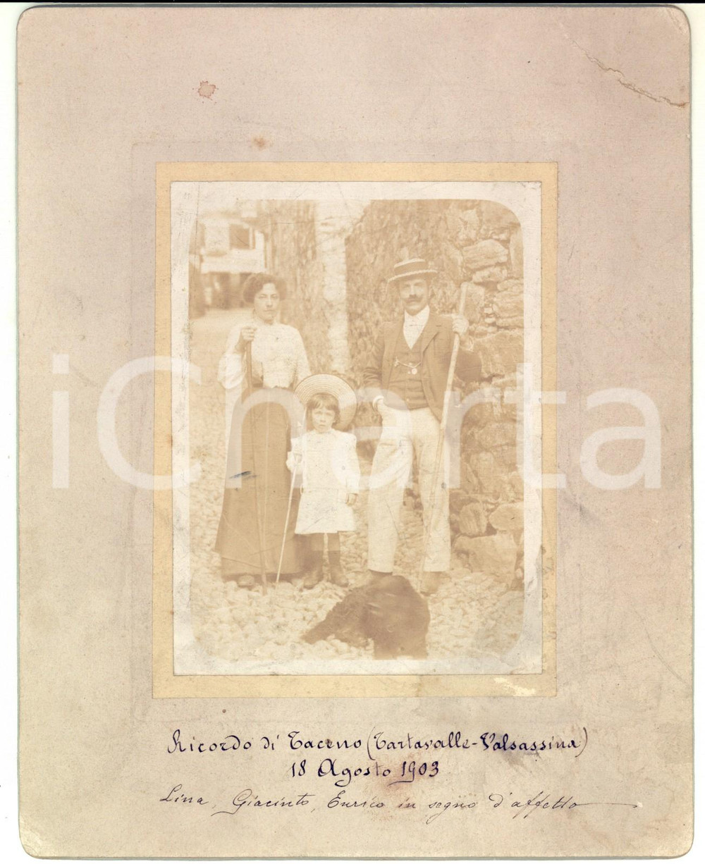 1903 TACENO / VALSASSINA Famiglia di escursionisti con bastone *Foto RARA 16x22