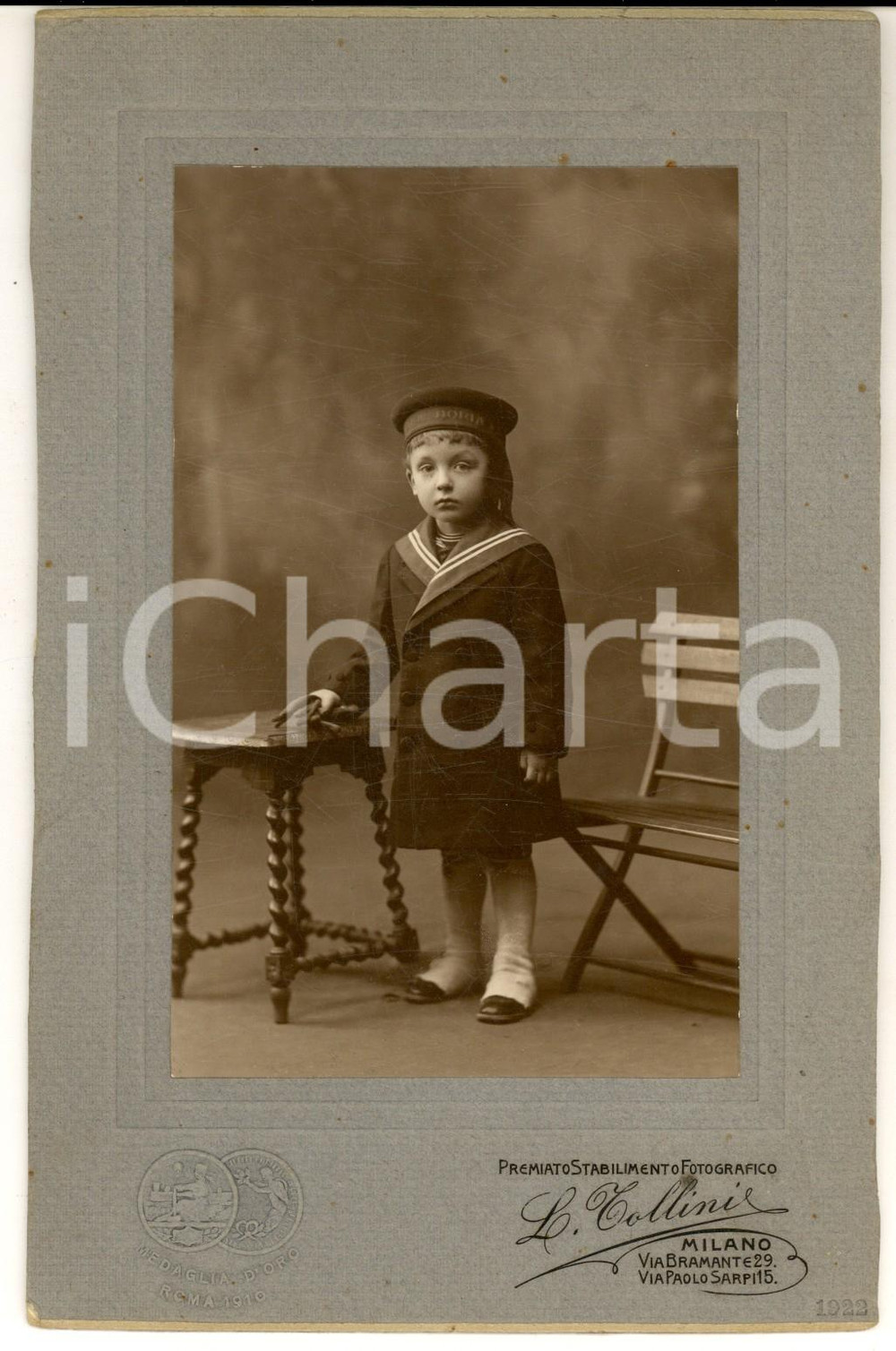 1915 ca MILANO Ritratto di marinaretto con berretto R. N. DORIA *Foto L. TOLLINI