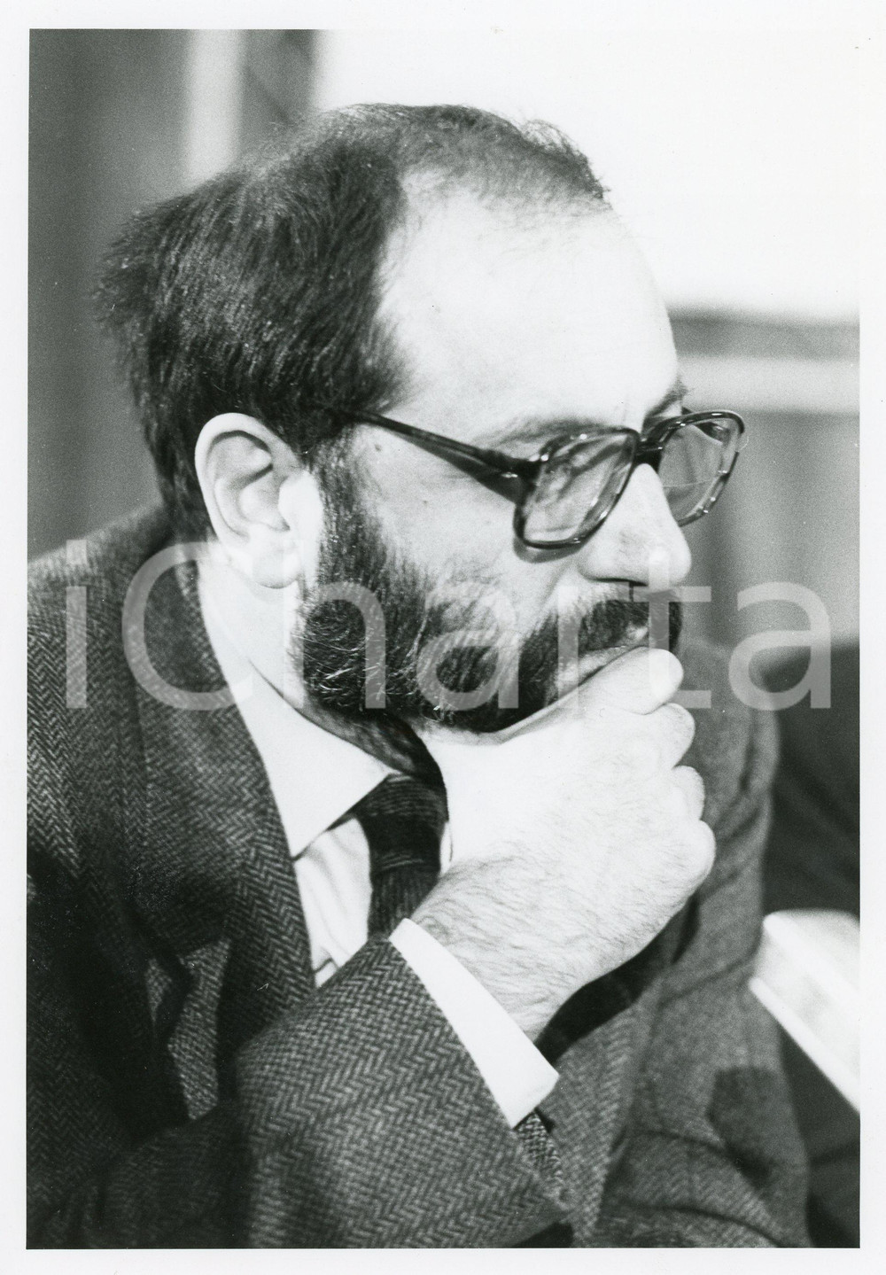 1985 ca MILANO Umberto ECO durante una conferenza *Foto VINTAGE 18x24 cm