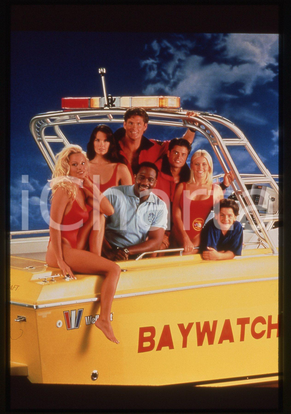 Fotografia d epoca originale 35mm vintage slide 1990ca serie tv BAYWATCH  cast della quarta stagione 1