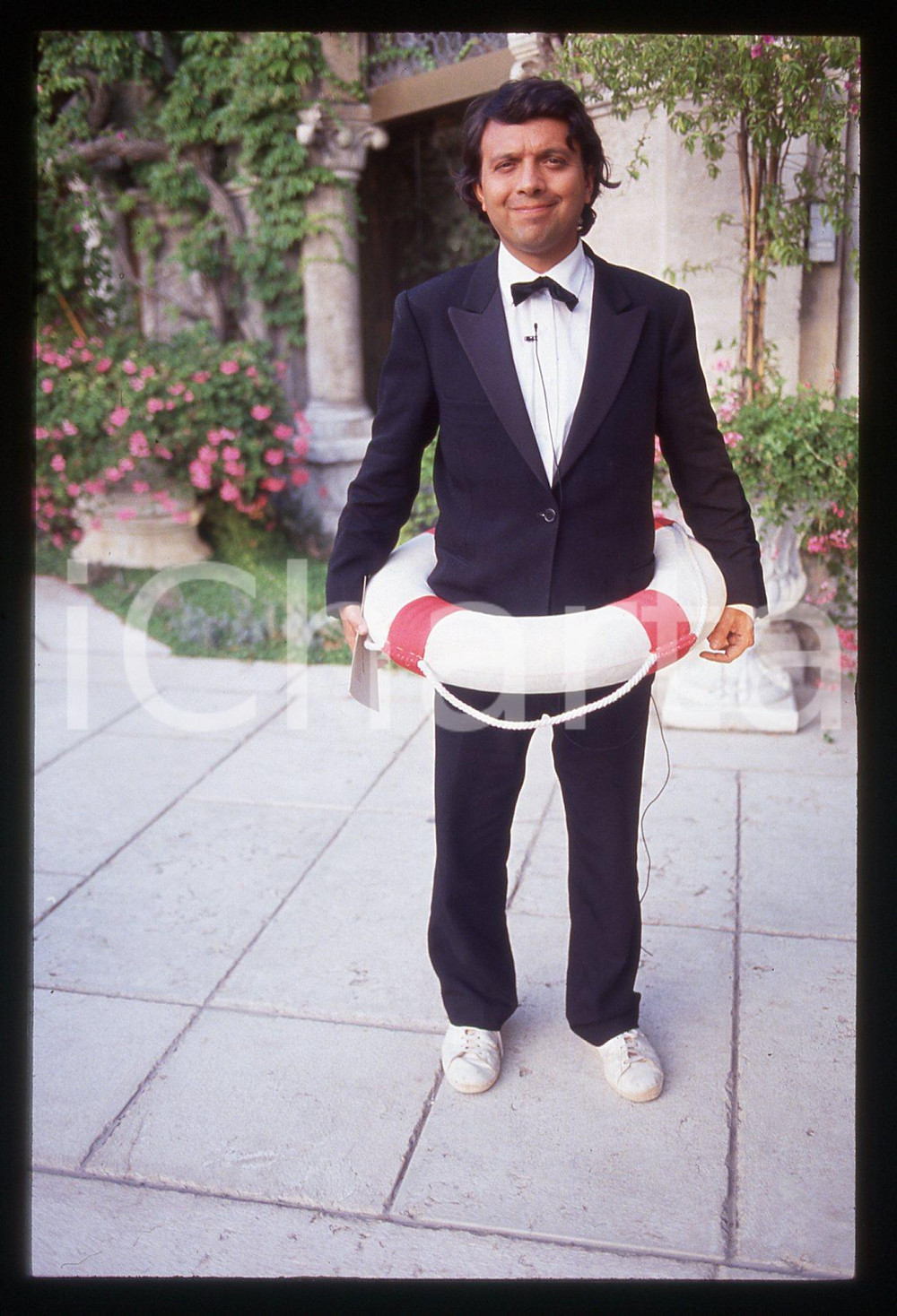 35mm vintage slide*1990ca Piero CHIAMBRETTI in smoking e salvagente