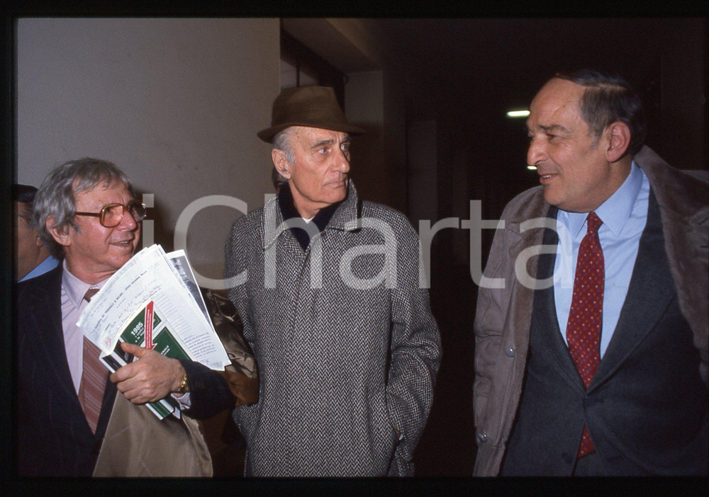35mm vintage slide* 1985ca Indro MONTANELLI con Nello AJELLO e Enzo PASSANISI