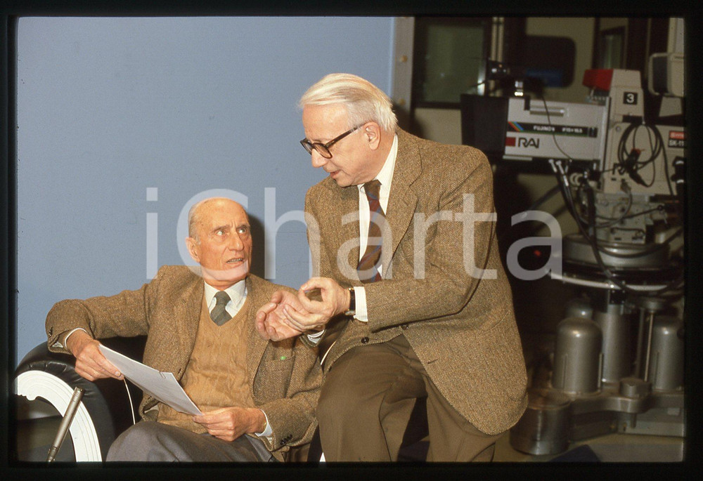35mm vintage slide* 1985ca Indro MONTANELLI con Enzo BIAGI
