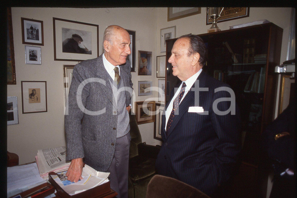 35mm vintage slide* 1985ca Indro MONTANELLI con Manuel FRAG IRIBARNE