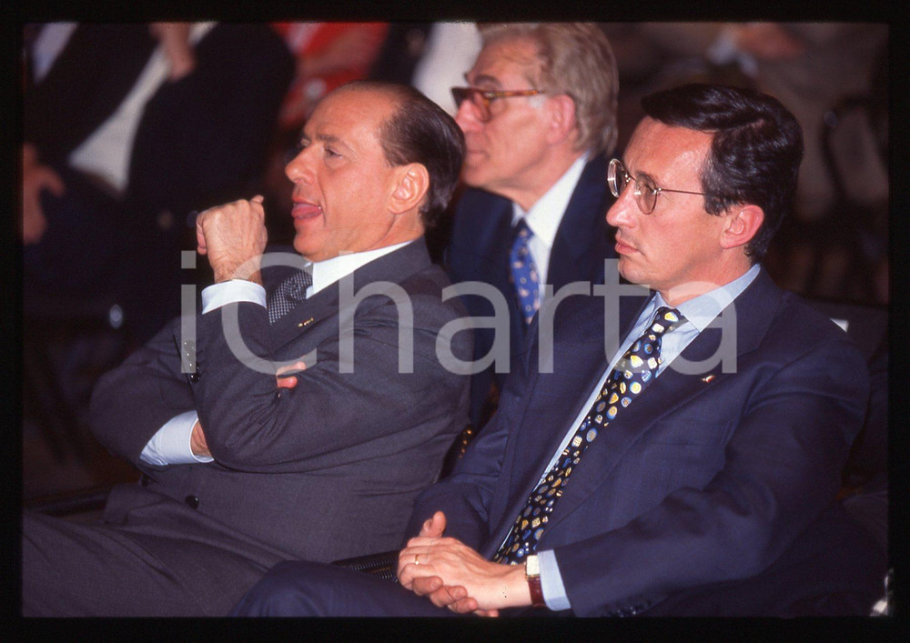 35mm vintage slide* 1990ca POLITICA - FI Silvio BERLUSCONI e AN Gianfranco FINI