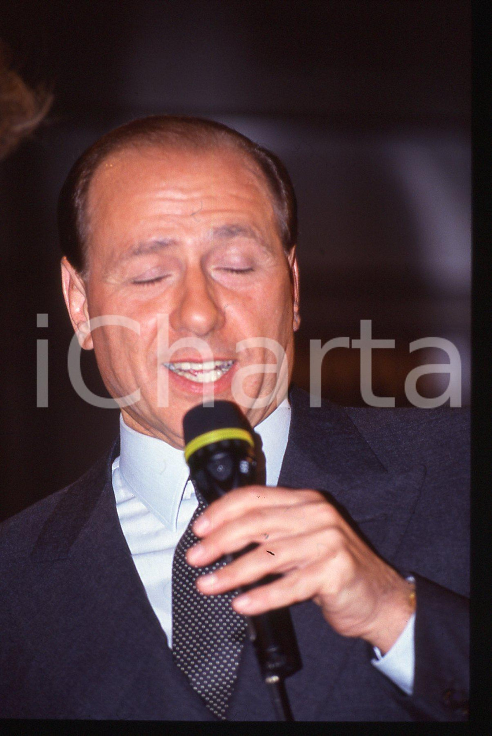 Fotografia d epoca originale 35mm vintage slide 1990ca Ritratto curioso di Silvio BERLUSCONI 3 1