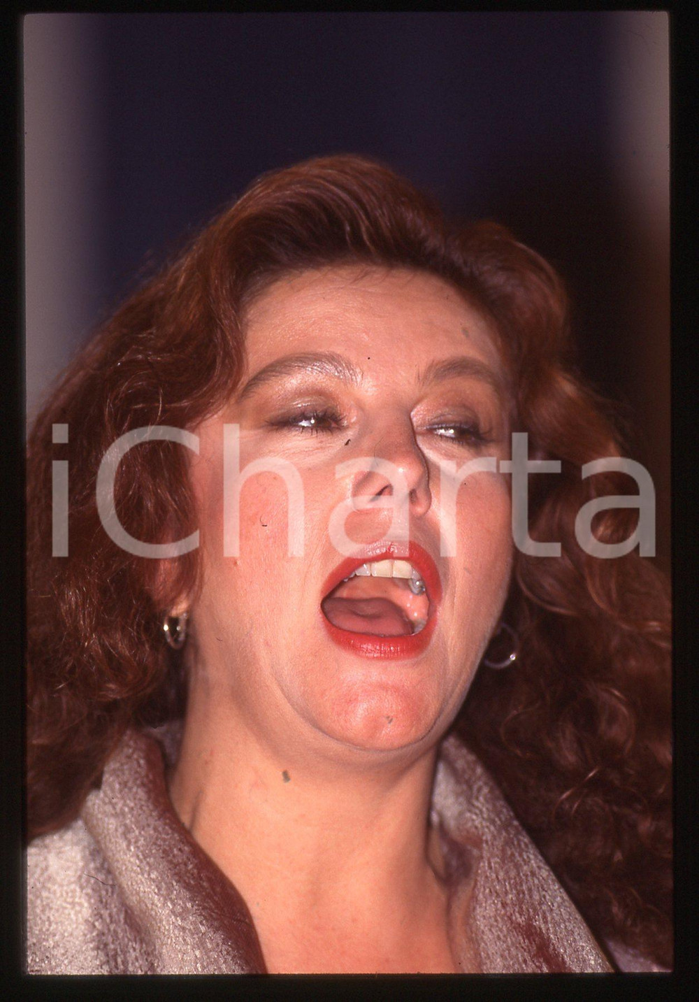 35mm vintage slide* 1990ca Stefania SANDRELLi ritratto a bocca spalancata
