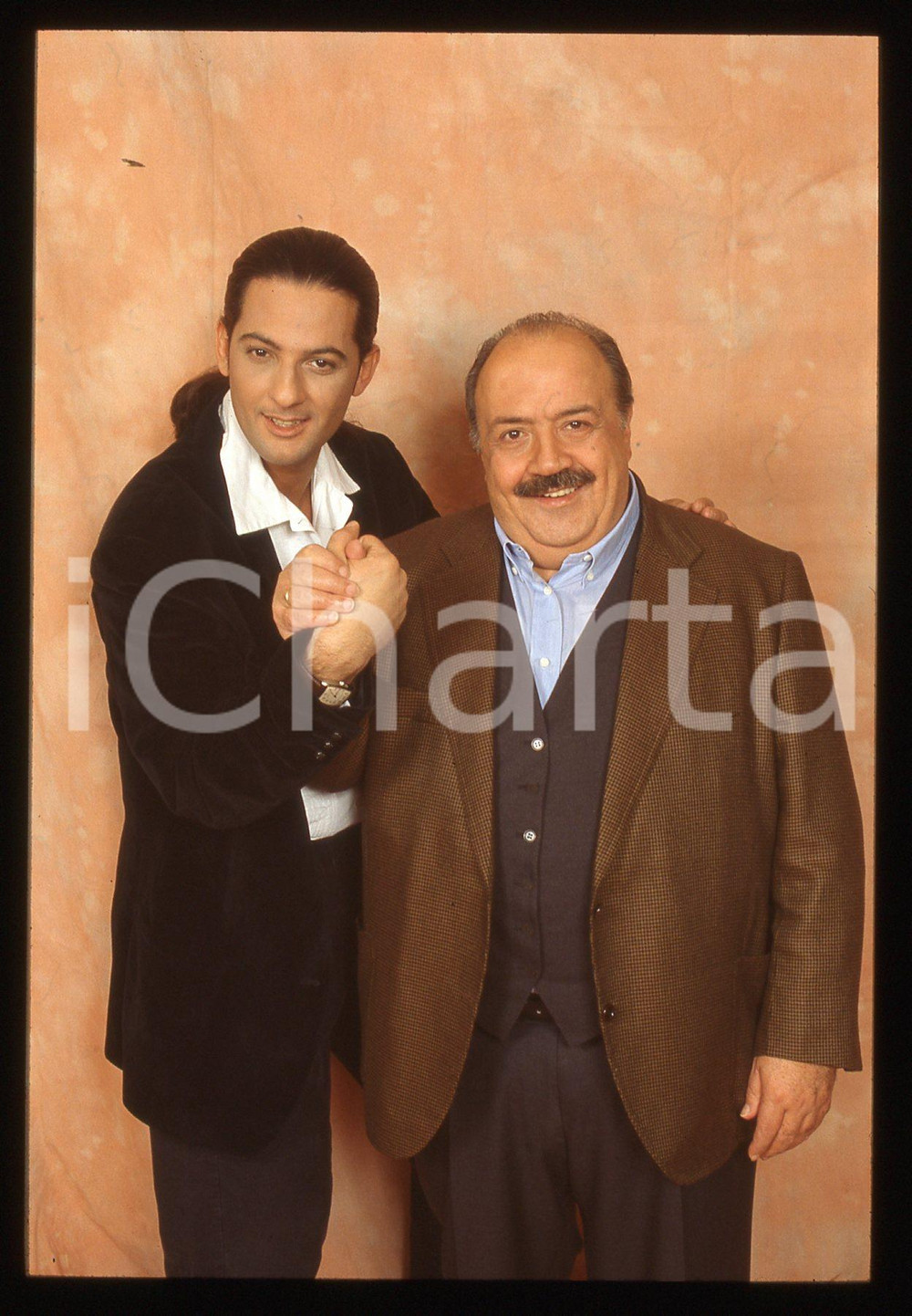 35mm vintage slide* 1995ca Rosario FIORELLO ritratto con Maurizio COSTANZO