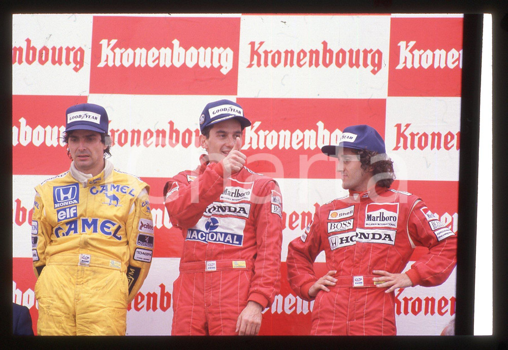 Fotografia d epoca originale 35mm vintage slide 1988 IMOLA Ayrton SENNA vince Gran Premio di San Marino 1