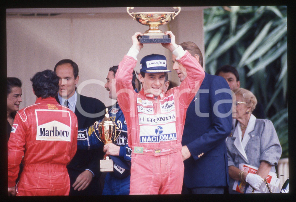Fotografia d epoca originale 35mm vintage slide 1991 MONTECARLO Ayrton SENNA vince GP di MONACO 1