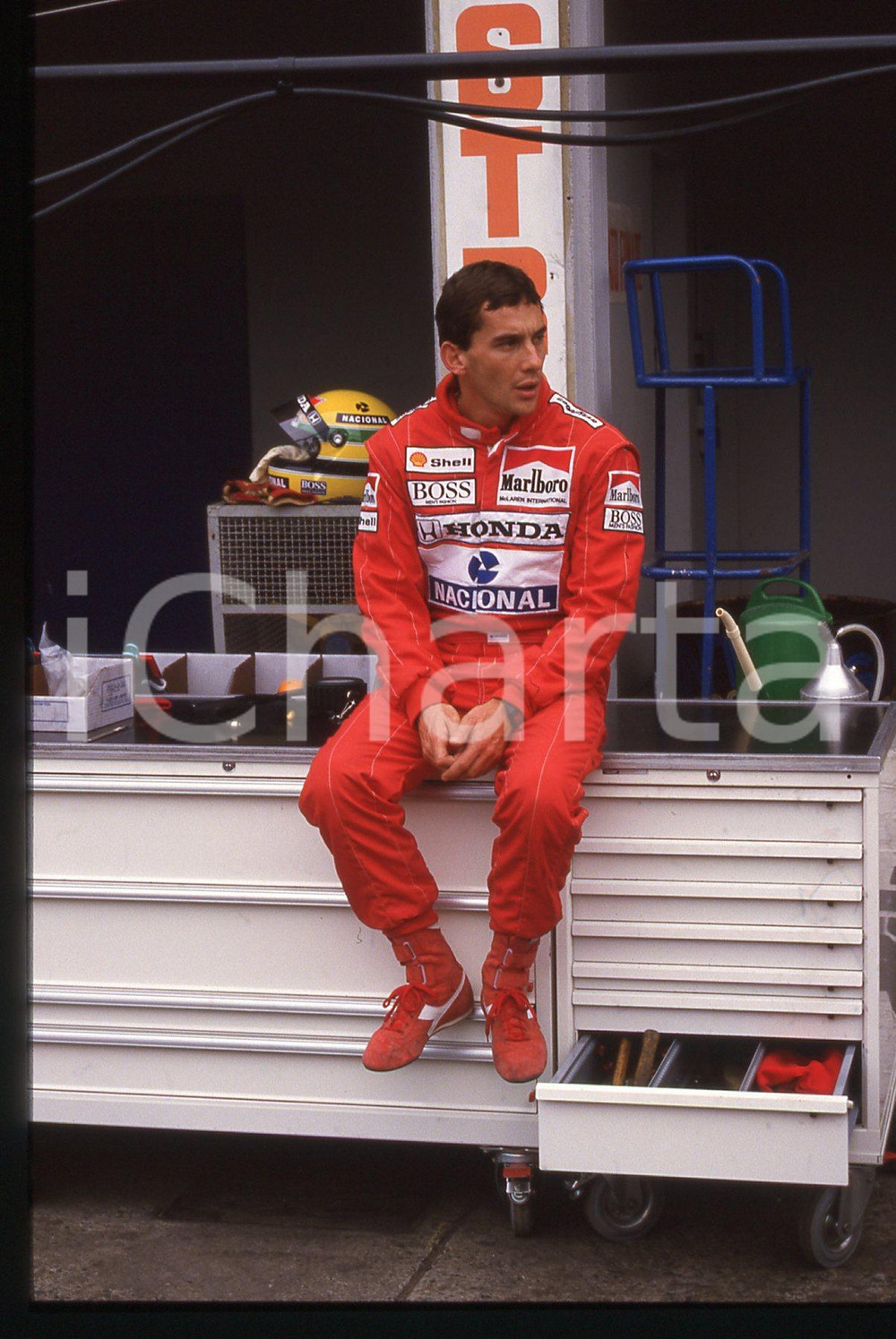 Fotografia d epoca originale 35mm vintage slide 1988 IMOLA Ayrton SENNA ritratto del pilota 6 1