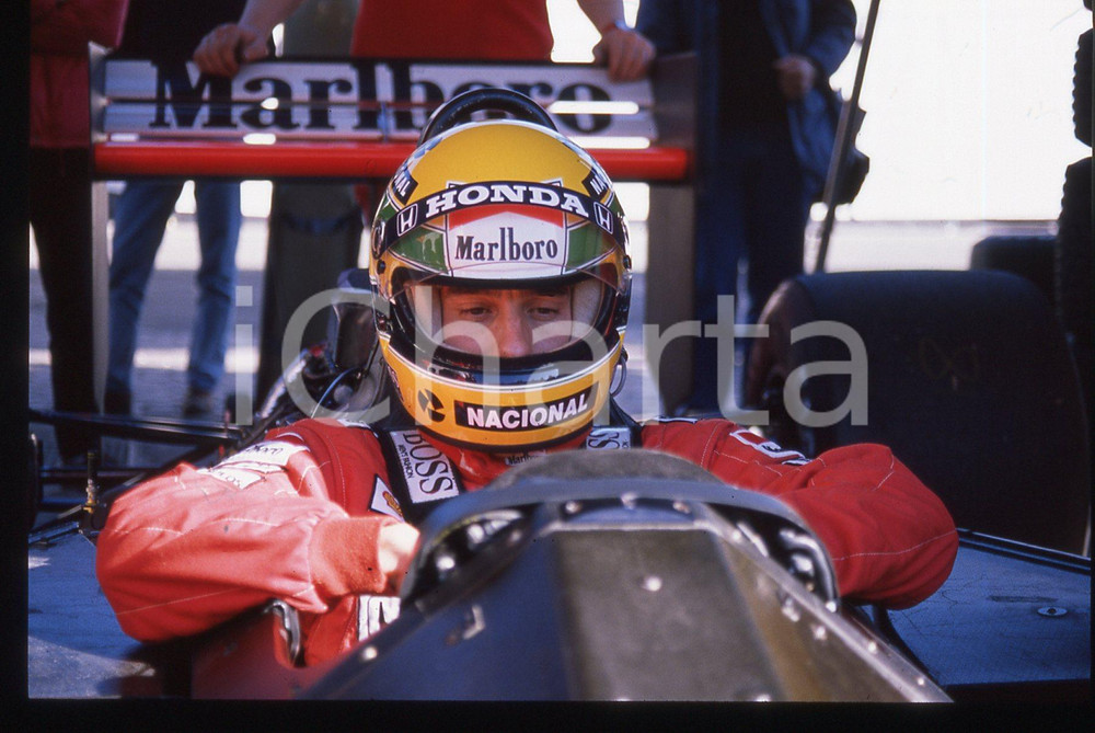 Fotografia d epoca originale 35mm vintage slide 1988 IMOLA Ayrton SENNA su MCLAREN MP4/4 9 1
