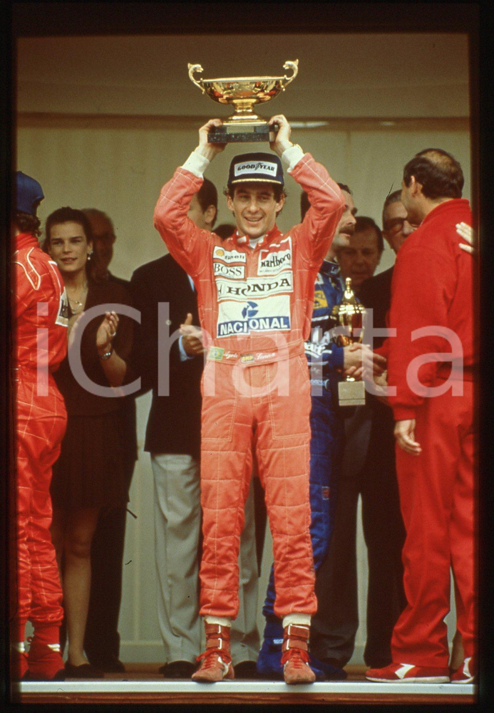 Fotografia d epoca originale 35mm vintage slide 1991 MONTECARLO Ayrton SENNA vince GP MONACO 1