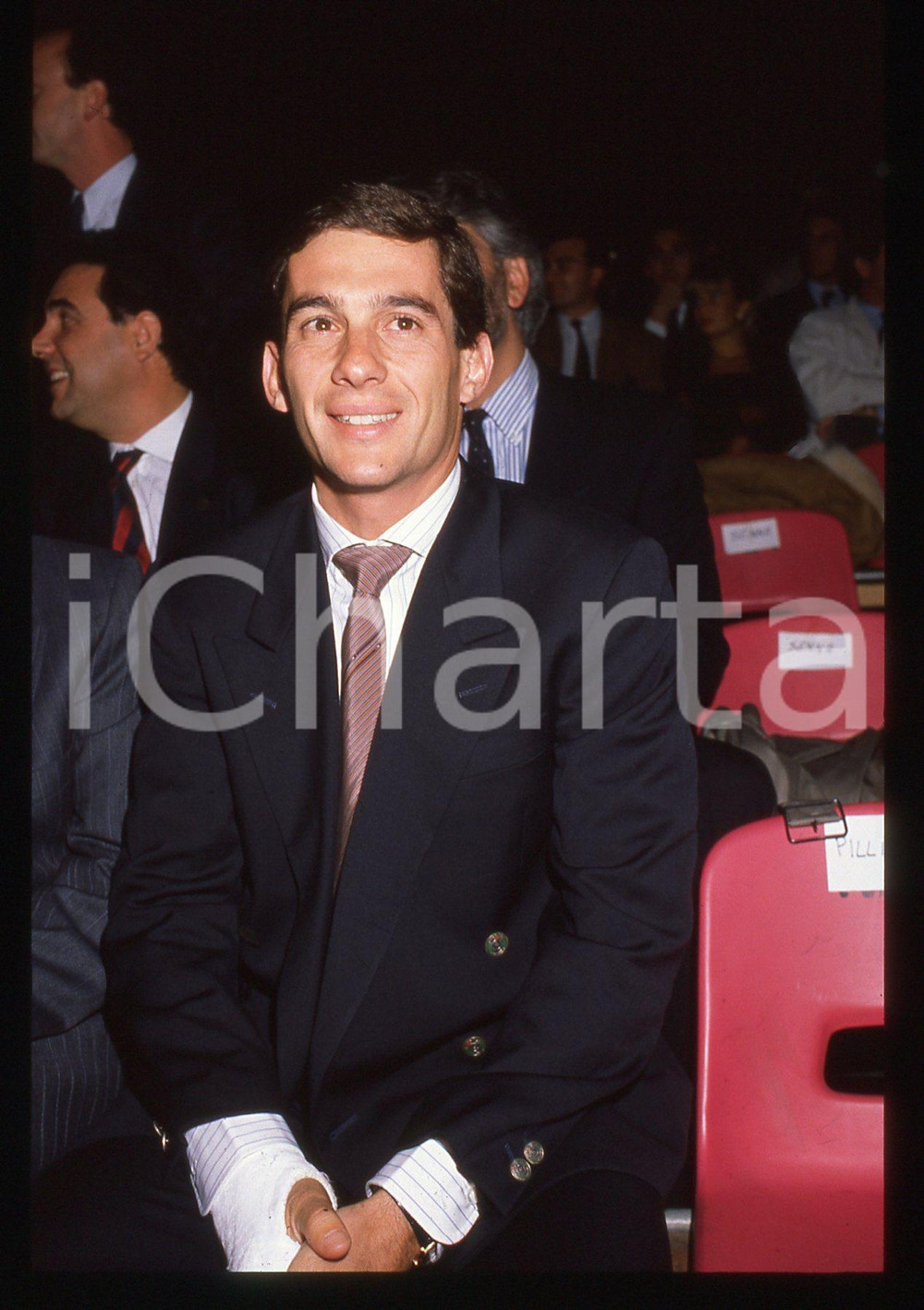 Fotografia d epoca originale 35mm vintage slide1988 MILANO Ayrton SENNA in platea ai CASCHI D ORO AUTOSPRINT 1