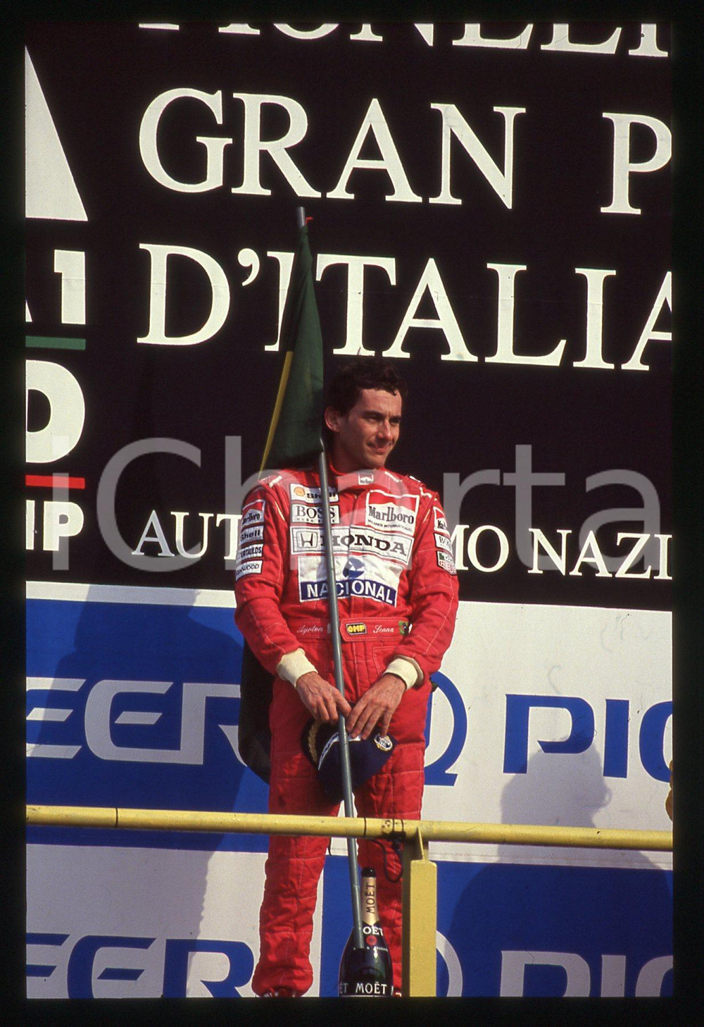 Fotografia d epoca originale 35mm vintage slide 1992 MONZA Ayrton SENNA vince il Gran Premio d Italia 1