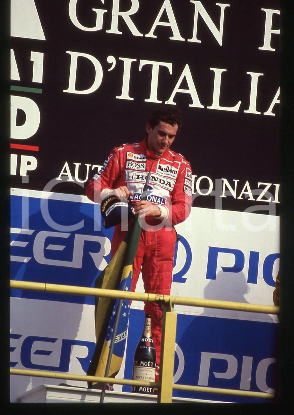 Fotografia d epoca originale 35mm vintage slide 1992 MONZA Ayrton SENNA vince il Gran Premio d Italia 2 1