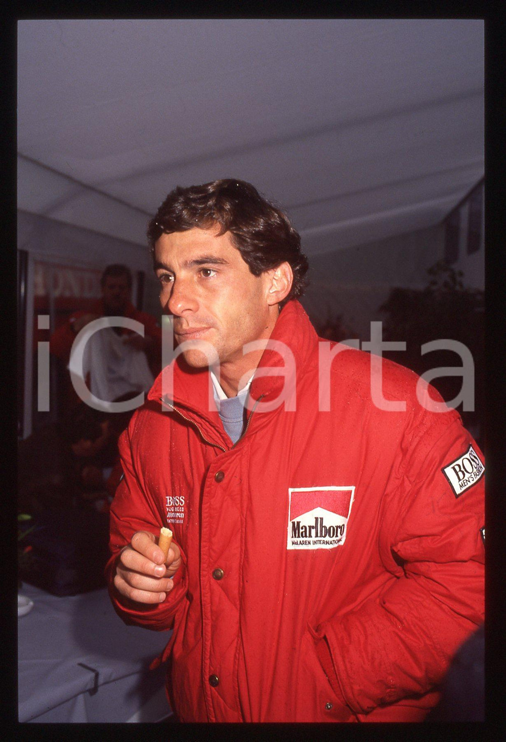 Fotografia d epoca originale 35mm vintage slide 1990ca Ayrton SENNA ritratto del pilota 40 1