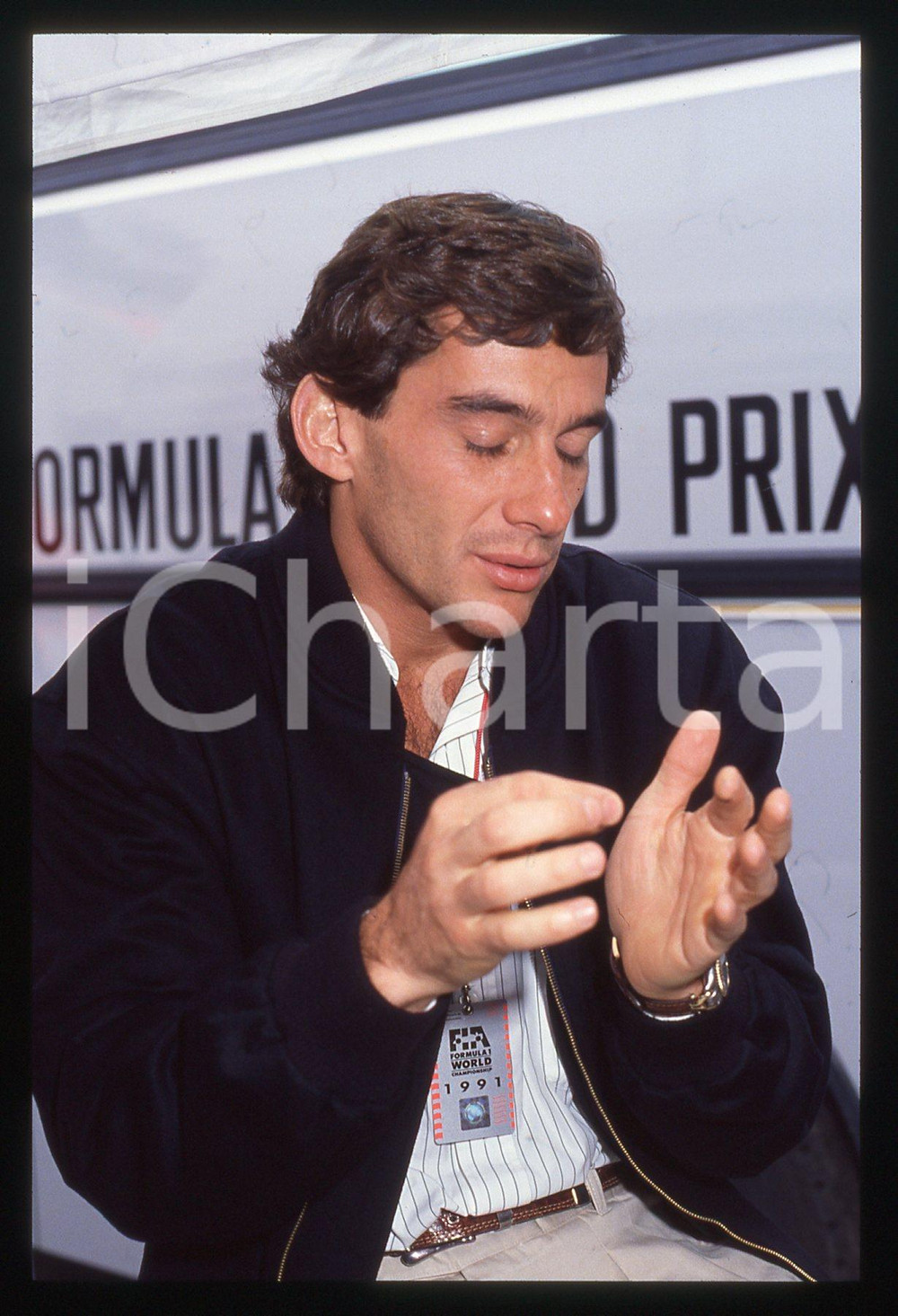 Fotografia d epoca originale 35mm vintage slide 1991 Ayrton SENNA ritratto del pilota 4 1
