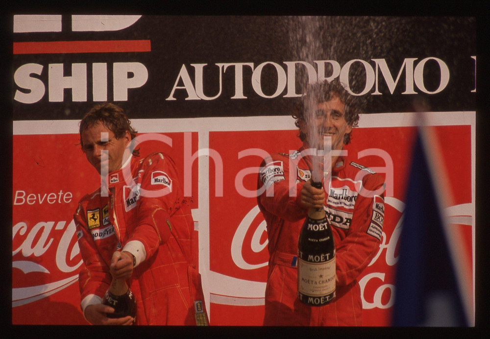 35mm vintage slide* 1989 FORMULA 1 MONZA Gerhard BERGER e Alain PROST sul podio