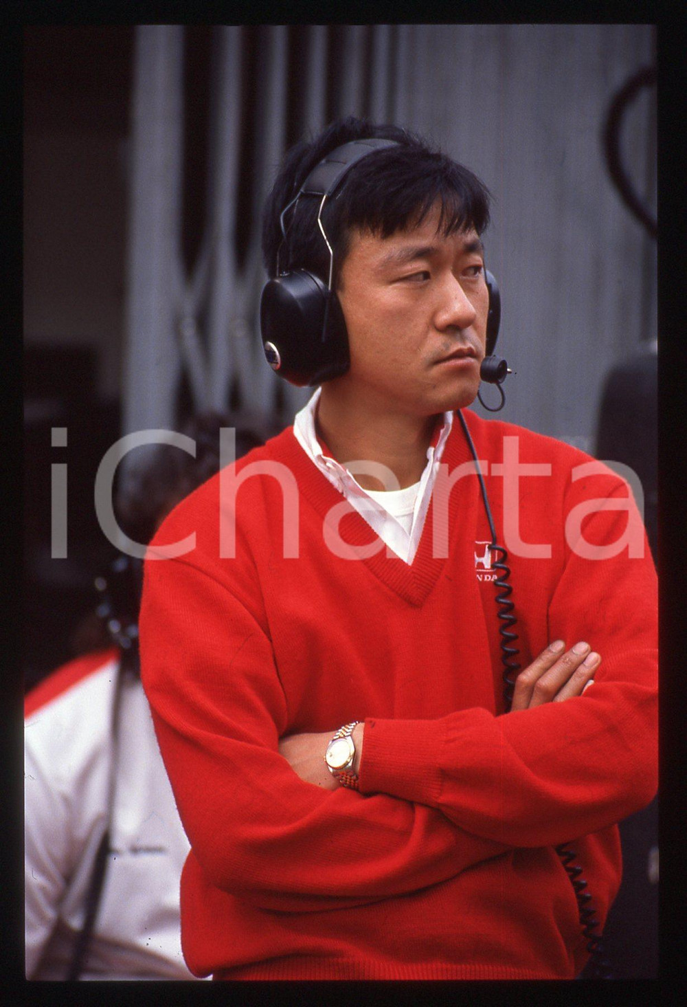 35mm vintage slide* 1990ca FORMULA 1 - Motorista HONDA ritratto nei box MCLAREN