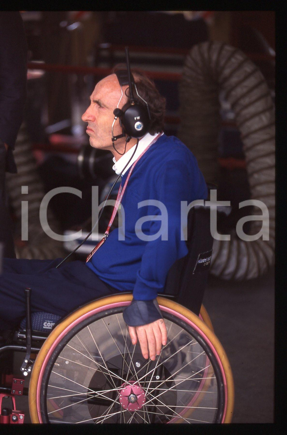 Fotografia d'epoca originale 35mm vintage slide*1991 FORMULA 1 Frank WILLIAMS fondatore scuderia nei box (16) 1