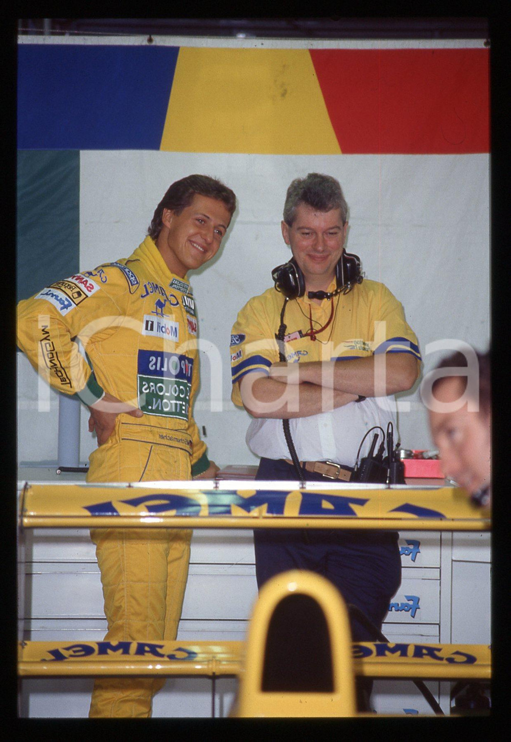 Fotografia d epoca originale 35mm vintage slide 1992 FORMULA 1  Michael SCHUMACHER ai box BENETTON 1