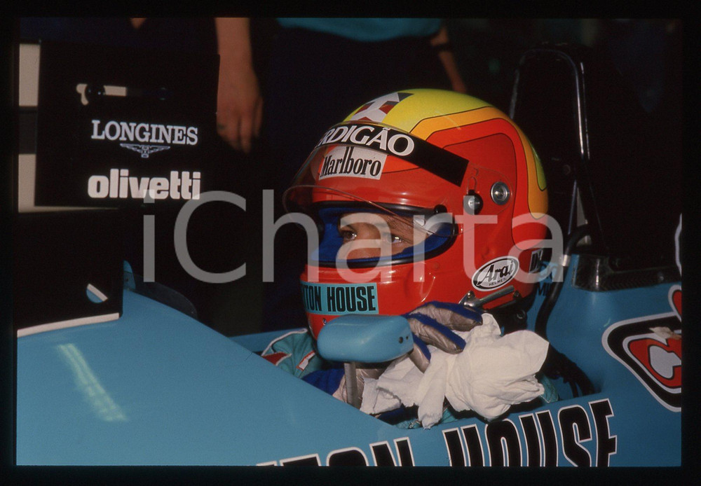 35mm vintage slide* 1988 MONZA F1 Mauricio GUGELMIN ritratto su MARCH 881