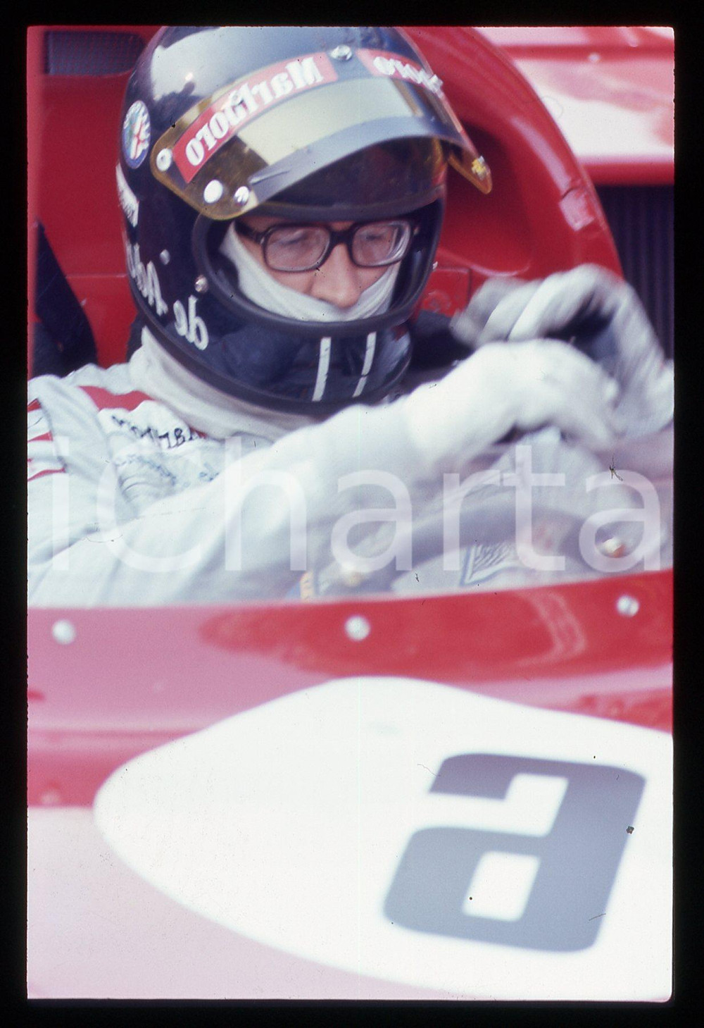 35mm vintage slide* 1975ca FORMULA 1 - Andrea DE ADAMICH ritratto del pilota