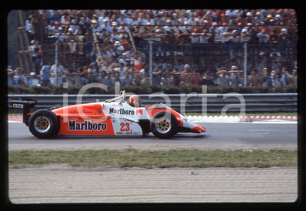 Fotografia d'epoca originale 35mm vintage slide* 1982 FORMULA 1 - Bruno GIACOMELLI in pista su ALFA ROMEO 1