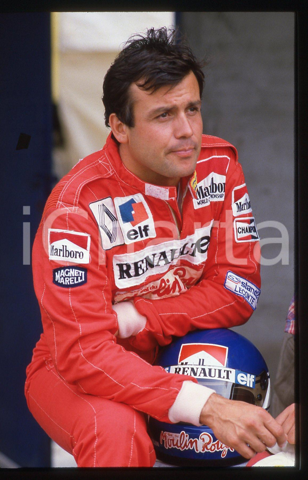 Fotografia d'epoca originale 35mm vintage slide* 1984 F1 - Patrick TAMBAY ritratto del pilota RENAULT 1