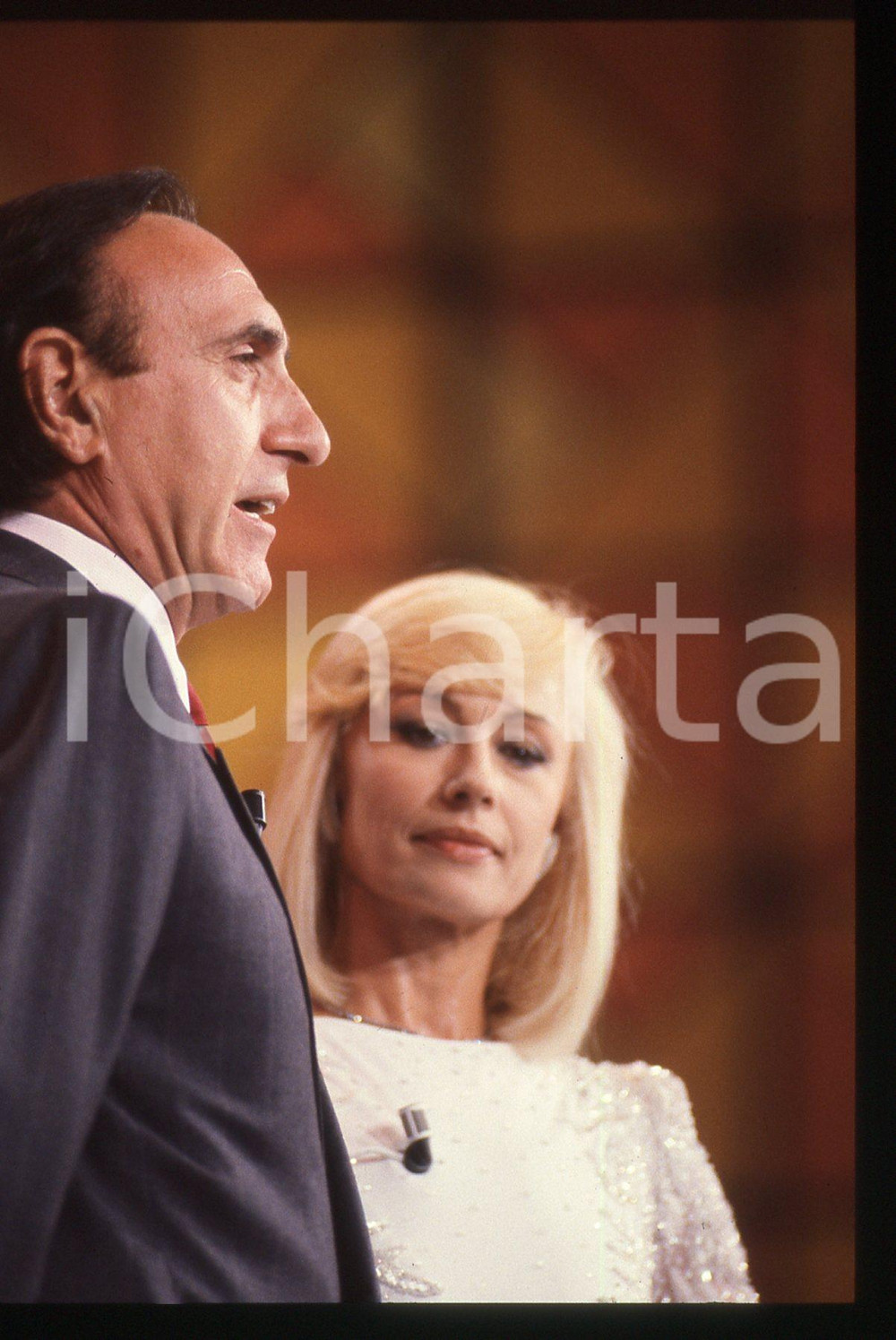Fotografia d epoca originale 35mm vintage slide 1990ca TELEVISIONE  Pippo BAUDO e Raffaella CARRA 1