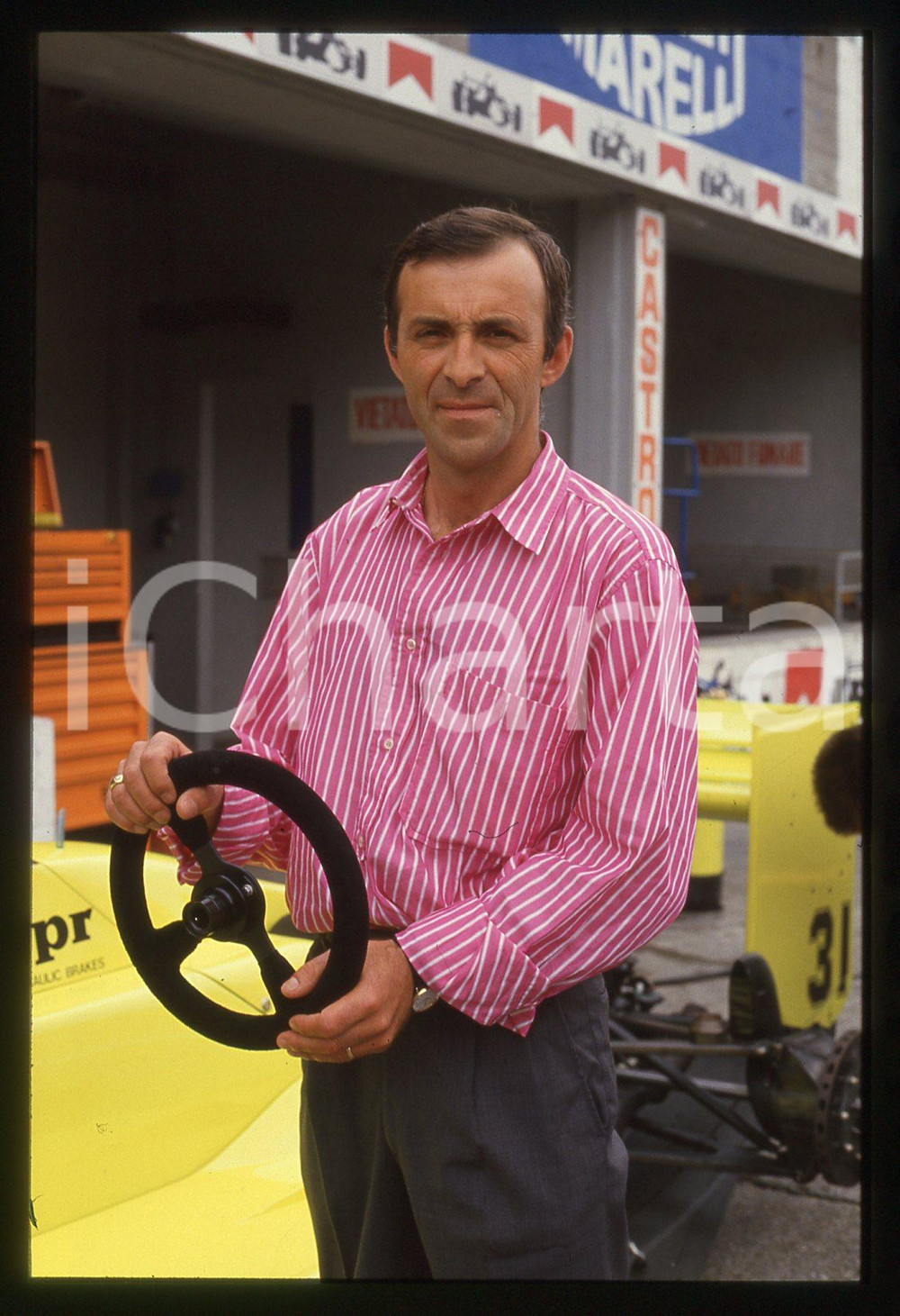 35mm vintage slide* 1985ca MONZA FORMULA 1 - Enzo COLONI ritratto ai box (8)