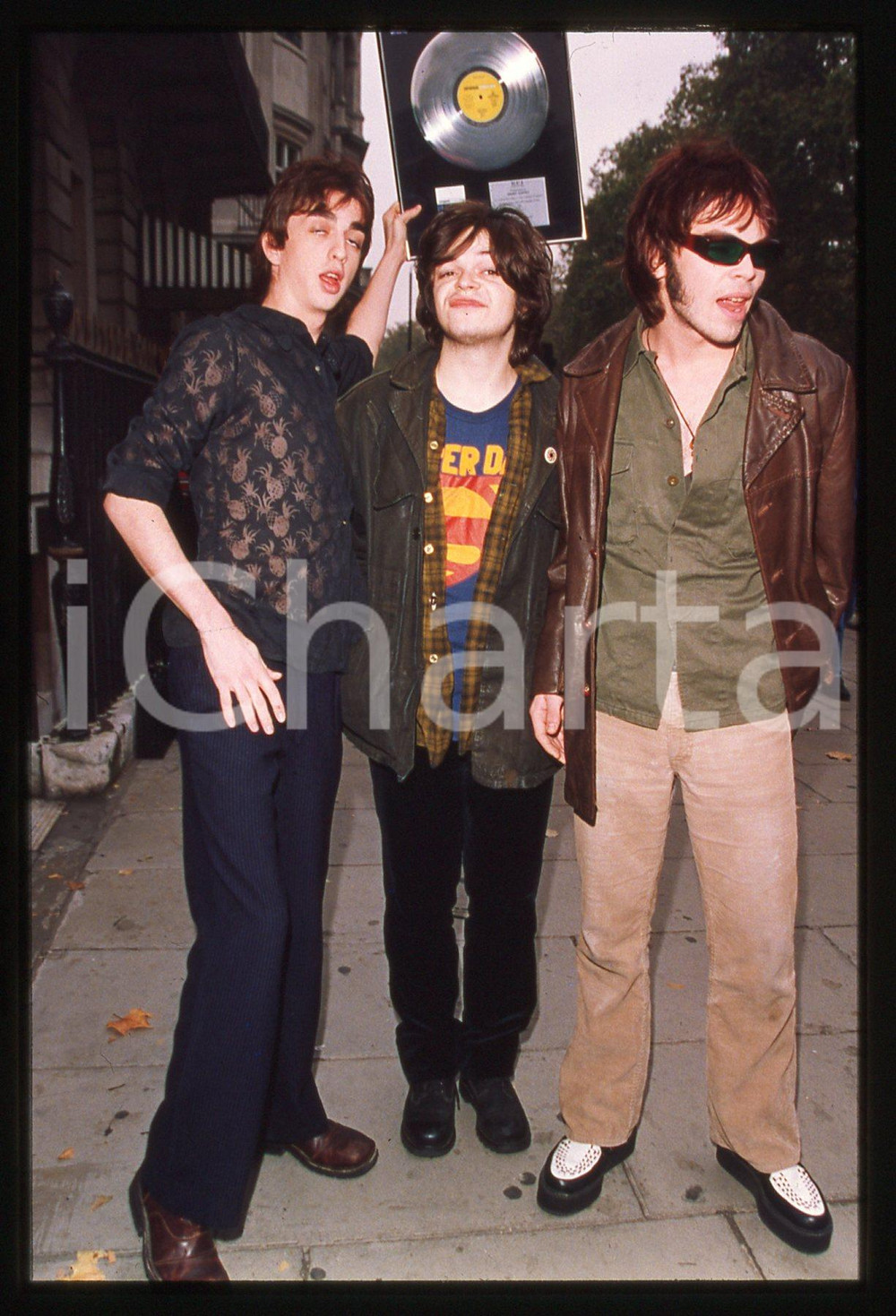 Fotografia d epoca originale 35mm vintage slide 1995ca MUSICA  SUPERGRASS ritratto della band 1