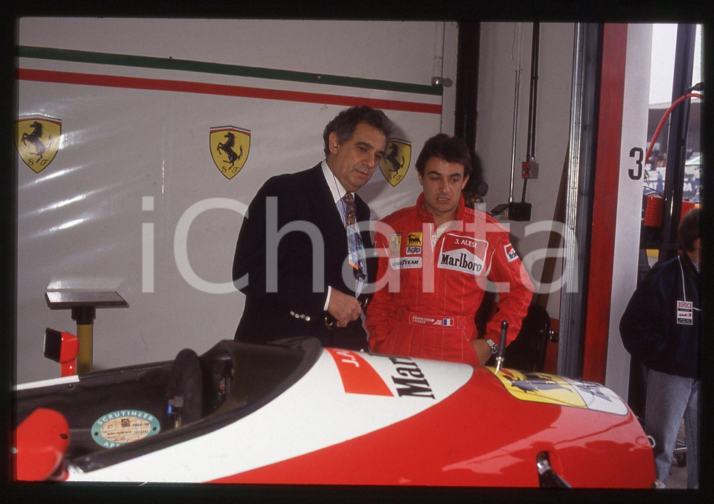35mm vintage slide* 1993 IMOLA - Plácido DOMINGO e Jean ALESI nei box FERRARI *