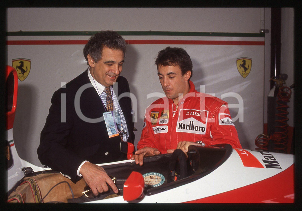 35mm vintage slide* 1993 IMOLA Plácido DOMINGO e Jean ALESI nei box FERRARI *