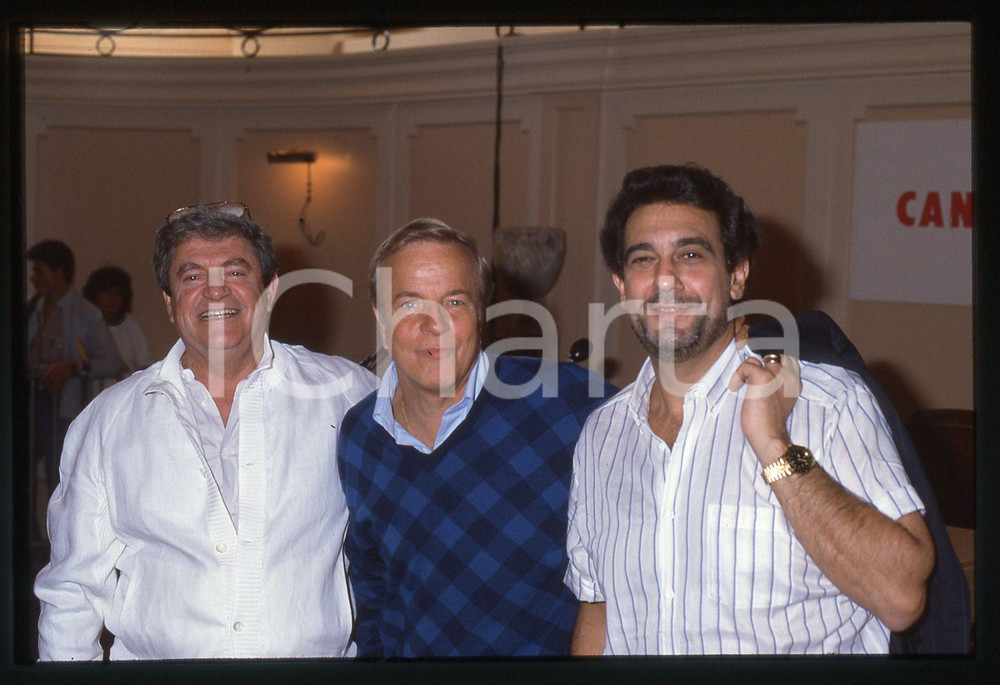 Fotografia d epoca originale 35mm vintage slide 1986 Festival CANNES  Placido DOMINGO e Franco ZEFFIRELLI 1