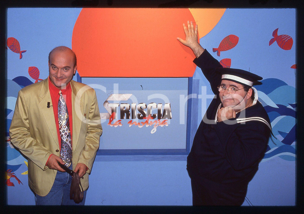 35mm vintage slide* 1992 STRISCIA LA NOTIZIA - Gianni FANTONI e Claudio BISIO *