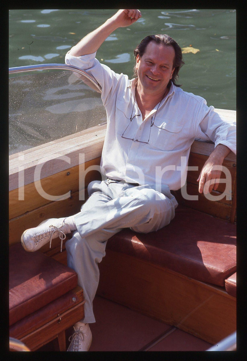 35mm vintage slide* 1991 VENEZIA - Terry GILLIAM ritratto su un motoscafo (5)