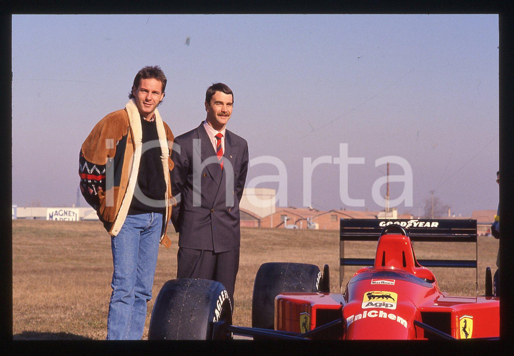 35mm vintage slide* 1989 F1 Gerhard BERGER Nigel MANSELL presentano FERRARI 640